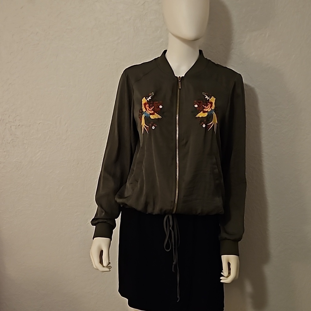 VTG JANINA Olive Embroidered Phoenix Bird Blouson Bomber Festival Jacket - Picture 3 of 8